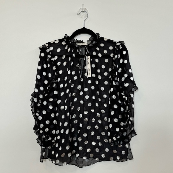 NWT: Alice + Olivia Silk Polka Dot Print Blouse XS - Picture 1 of 3